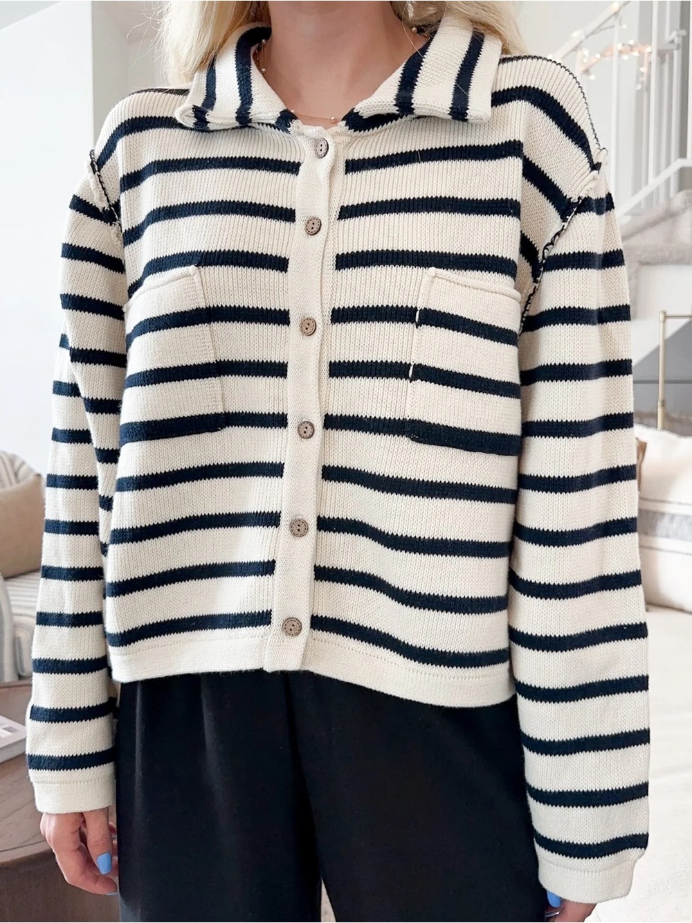 Blu Pepper Stripe Cardigan Medium